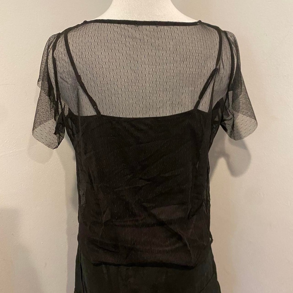Black Sheer Mesh Floral Embroidered Flutter Sleeve Top - Picture 5 of 5